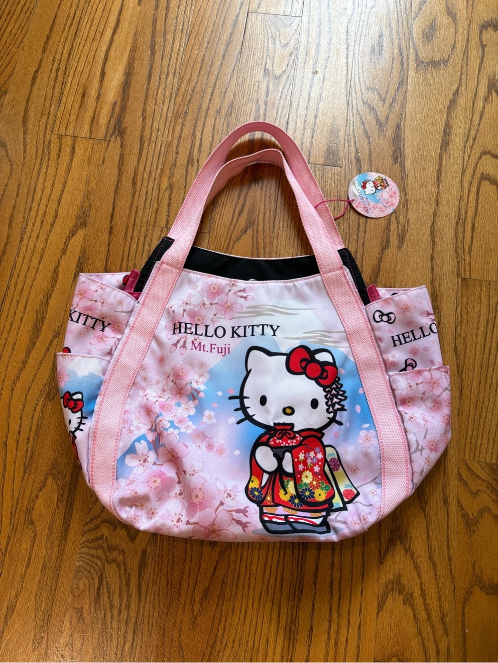 Rare find. Hello Kitty Pink Cherry Blossom Mt. Fuji Tote. Purchased in Japan NWT